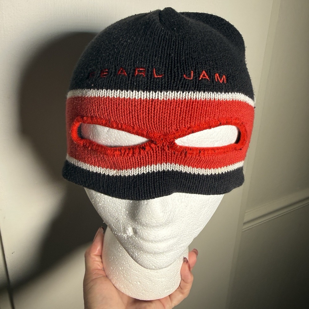 Swag Pearl Jam Black Red and White Beanie with Eye Openings Official Merch